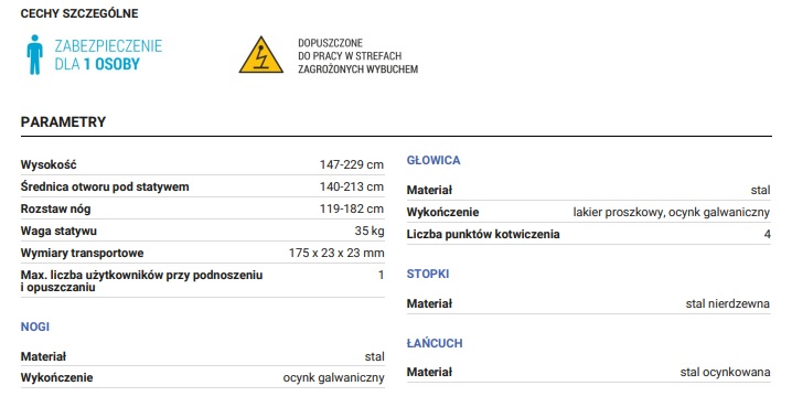  TM 7 Stalowy statyw bezpieczeństwa PROTEKT - 1 osoba, max. 200 kg